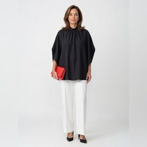 Black Wrap Tie High Neck Blouse